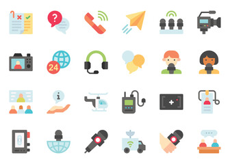 Journalism icon vector set. Journalism icon set. Journalism flat color icon collection