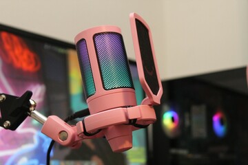 Close up of a color microphone