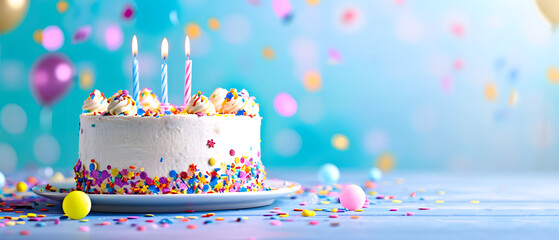Colorful Sprinkles Adorn a Birthday Cake With White Frosting