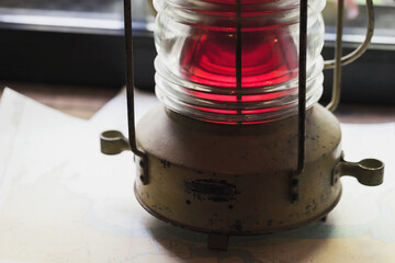 Red marine signal light, close up