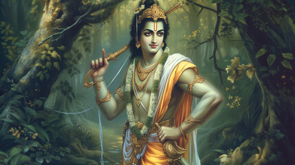 Lord Ram in forest concept - obrazy, fototapety, plakaty