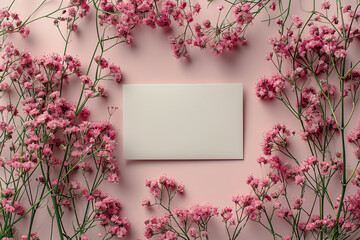 Obraz premium Post paper Card Mockup, Wedding Invitation card Mockup Flat lay Photography against the dried plant and white flowers 