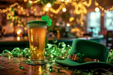 St. Patrick's Day Beer with Leprechaun Hat