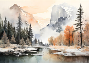 Beautiful winter scenery in Yosemite Canyon