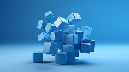 the brain is made of blocks on a blue background. Generative Ai
