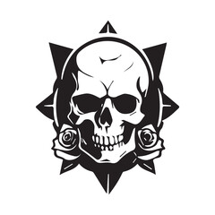 Monochrome logo skull with rose