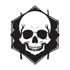 Monochrome logo skull with rose