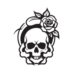 Monochrome logo skull with rose