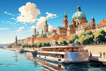Cruising the Danube River through Eastern Europe. - obrazy, fototapety, plakaty