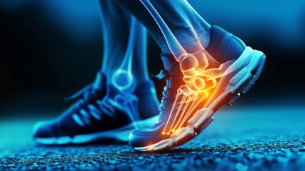 Ankle Pain, Human Ankle X-ray illustration Anatomy, Highlight Bones and Potential injuries - obrazy, fototapety, plakaty