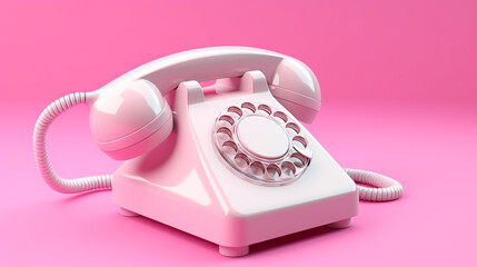 Pink vintage phone isolated on pink background.