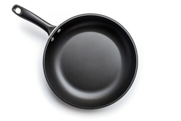 Empty black frying pan isolated on white background with clipping path. Top view.