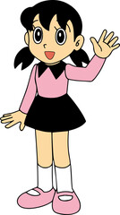 Japanese girl, Shizuka Cartoon, Shizuka Character, Cartoon Shizuka Isolated on a transparent...