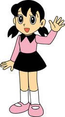 Japanese girl, Shizuka Cartoon, Shizuka Character, Cartoon Shizuka Isolated on a transparent background