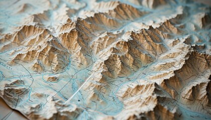 Paper map of a mountain region in the Alps