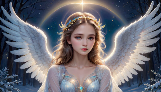 angel halo girl under moonlight