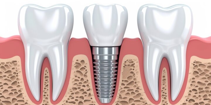 3D Anatomy of healthy teeth and tooth dental implant in human denturra