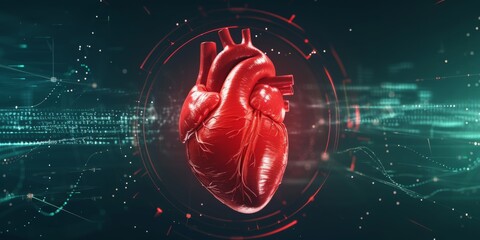 Futuristic medical concept with red human heart