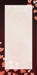 Fototapeta premium チョコレートカラーの背景に浮かぶピンクのハートのフレームイラスト,バレンタイン,背景素材