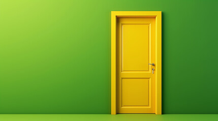 Yellow door and green wall with copy space.