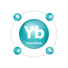 Icon structure Ytterbium (Yb) chemical element round shape circle dark green with surround ring Number shows of energy levels of electron. Study science for education 3D Illustration vector.
