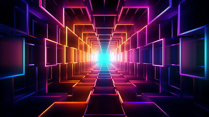 an elliptical neon hallway scene in the style. Generative Ai - obrazy, fototapety, plakaty