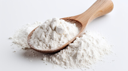 Fototapeta na wymiar Heap of flour in wooden spoon.