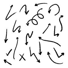 The collection of hand drawn arrows. Arrows set on the white background. Vector EPS 10.	