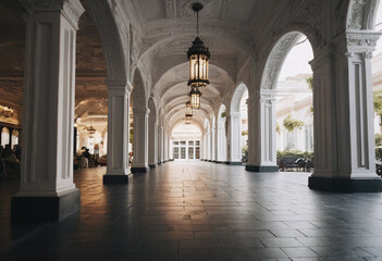 Obraz premium Elegant Lanterns Adorning a Classical White Arcade 
