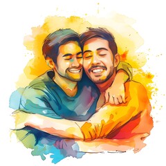 LGBTQ Couple captures the love and affection between partners, A beautiful representation of love and commitment, Rainbow splash color