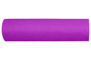 Purple yoga mat isolated on white background with clipping path.