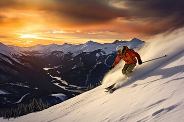 Skiing in the Rockies, Colorado, USA. - obrazy, fototapety, plakaty