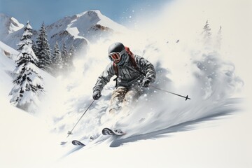 Skiing in the Rockies, Colorado, USA. - obrazy, fototapety, plakaty