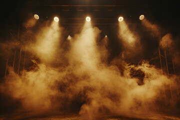 Stage lights and smoke on a dark background. Stage lighting equipment