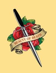 knife and rose flower artwork