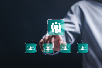 Business workflow process management concept. Businessman touch workflow automation system with...