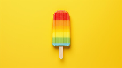 Multicolor cold summer fruit popsicles isolated on a yellow color background - obrazy, fototapety, plakaty