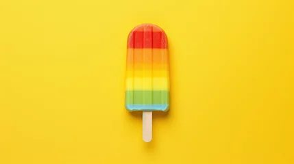 Fotobehang Multicolor cold summer fruit popsicles isolated on a yellow color background © Shanorsila