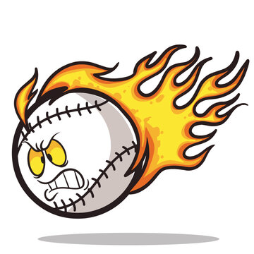 Baseball Softball Flaming Ball Vector Kartun ilustrasi