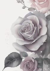 Grey color rose watercolor  for wedding invitation
