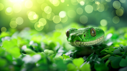 Snake on green background for St. Patrick's Day Festivities. - obrazy, fototapety, plakaty