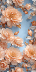 bouquet of pink flowers with light blue background