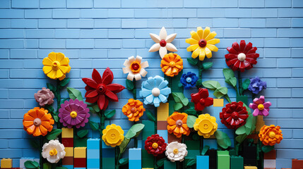 Colorful lego flowers on wall