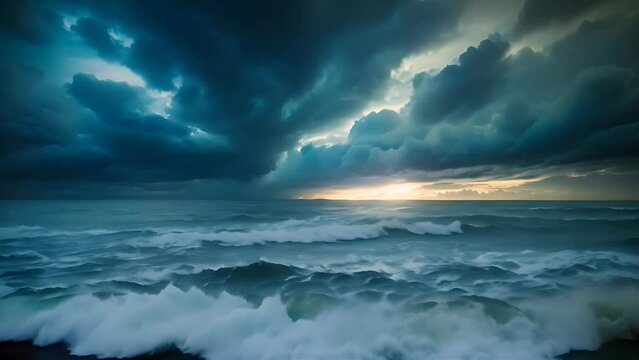 Stormy sky over a wavy sea or ocean, surreal atmosphere