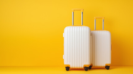 White luggage isolated on yellow background.