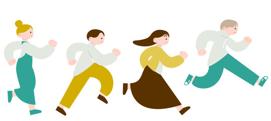 走り出す人々のイラスト