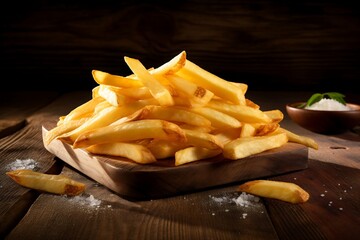 Fresh tasty chips on wooden background. Fresh chips.