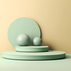 A minimalistic scene of mint green step podium display with abstract background