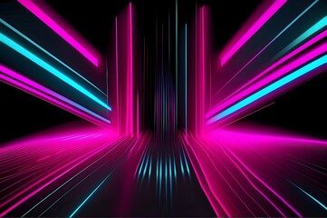 3d render, abstract futuristic neon background with glowing ascending lines. Fantastic wallpaper