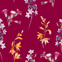 Seamless pattern with wildflowers in a watercolor style - 718572400
